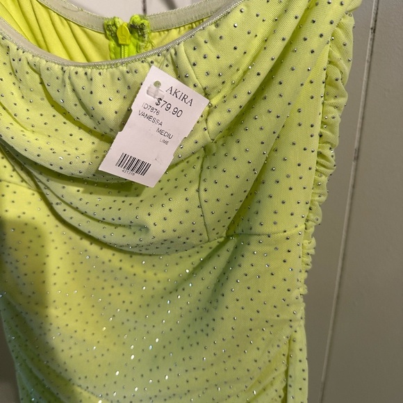 AKIRA Silver Rhinestone Lime Green Draped Dress - Picture 5 of 7